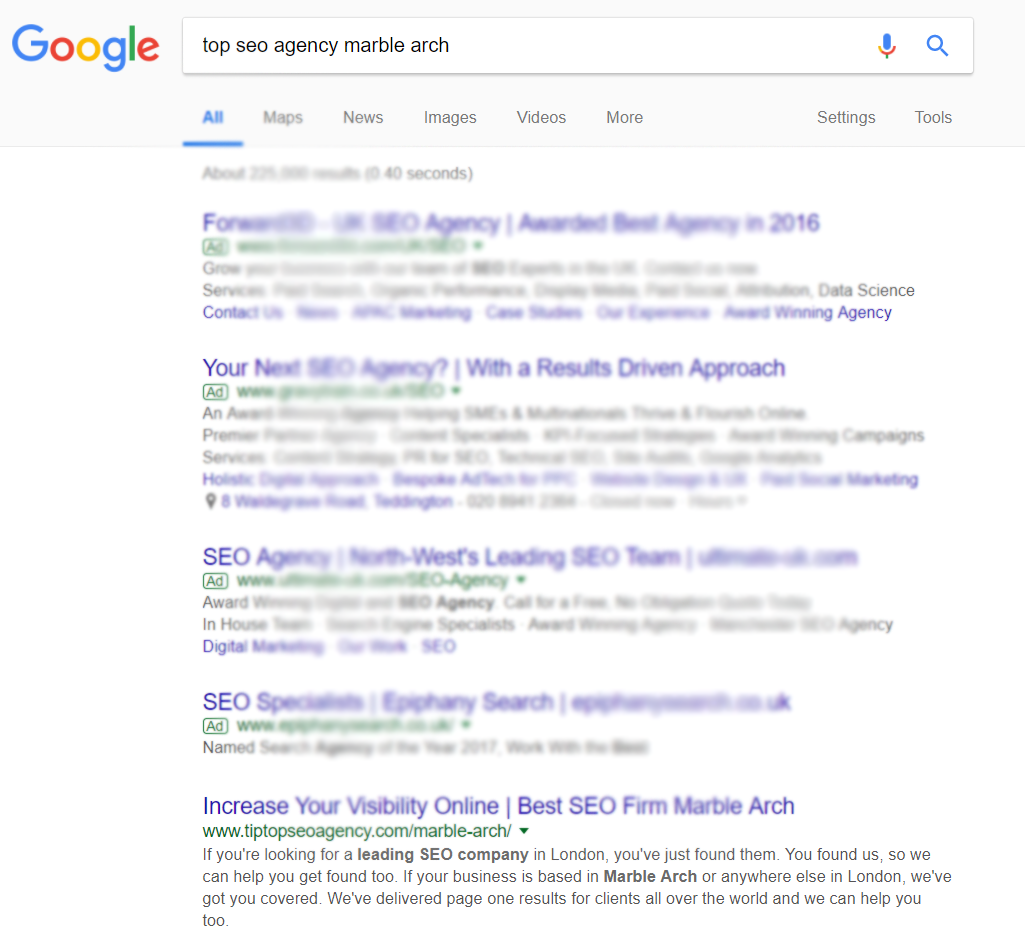 Proof of SEO Rankings in London Marble Arch