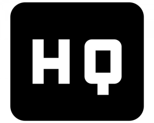 HQ written on a black background in white