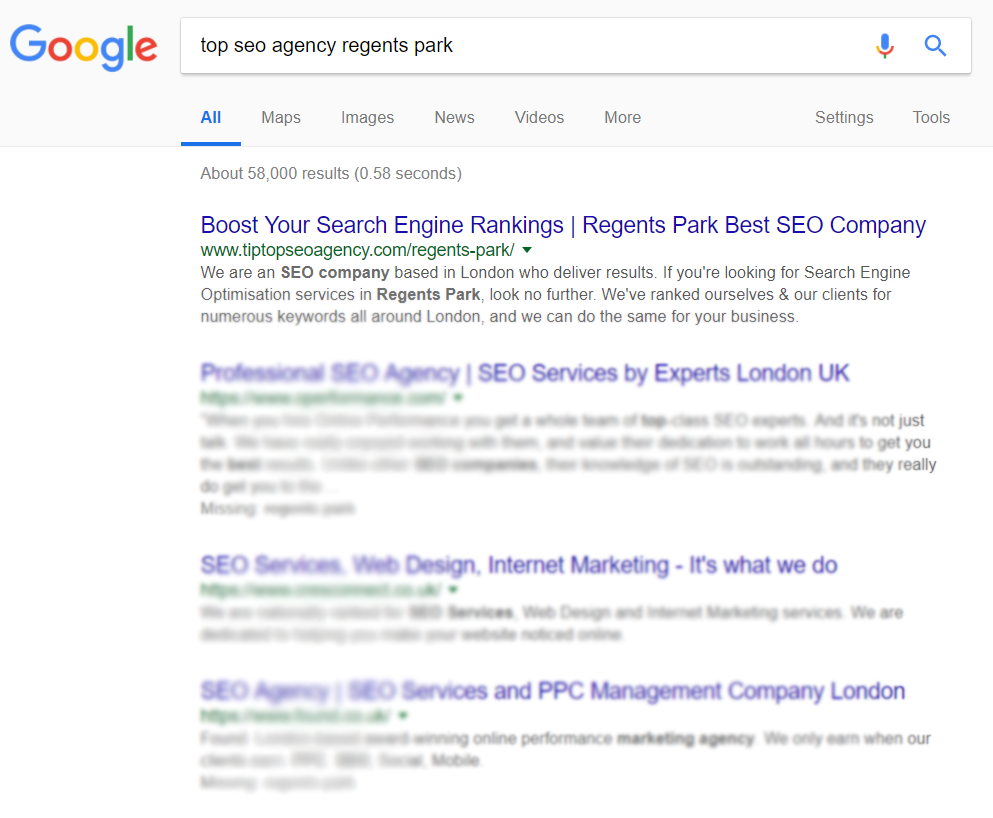 Proof of SEO Ranking in London Regents Park Proof of SEO Ranking in London Regents Park
